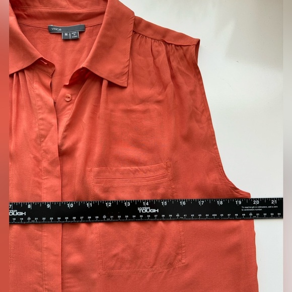 Vince Orange Sleeveless Blouse Collar Button Down Size Medium - Picture 5 of 9